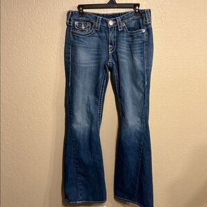 True Religion Low Rise Flare Leg Joey Big T Jeans Women's Size 32
